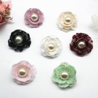 Hair Clip Brooch Finding , Lace, with Plastic Pearl, Flower, plated, DIY 35mm, 50/Lot 