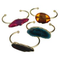 Ouverture Bracelets en cuivre, laiton, avec Agate, Placage de couleur d'or, différents matériaux pour le choix & pour femme, 32-67x16-32mm Vendu par brin