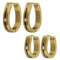 Stainless Steel Huggie Hoop Earring, gold color plated & micro pave cubic zirconia & for woman 