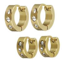 Stainless Steel Huggie Hoop Earring, gold color plated & for woman & with rhinestone 