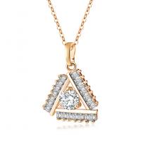 Brass Cubic Zirconia Necklace, Triangle, 18K gold plated, oval chain & for woman & with cubic zirconia Approx 17.5 Inch 