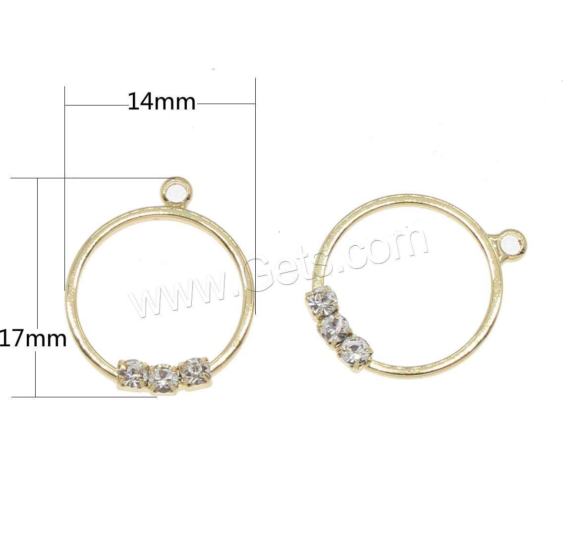 Rhinestone Brass Pendants, Donut, plated, with rhinestone, more colors for choice, 14x17mm, Hole:Approx 0.5mm, 100PCs/Bag, Sold By Bag