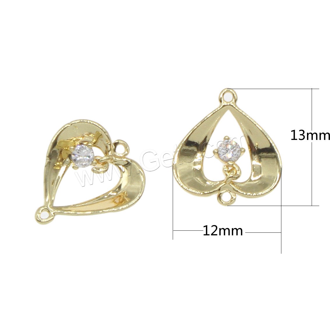 Rhinestone Brass Connector, Heart, plated, with rhinestone & 1/1 loop & hollow, more colors for choice, 12x13mm, Hole:Approx 0.5mm, 150PCs/Bag, Sold By Bag