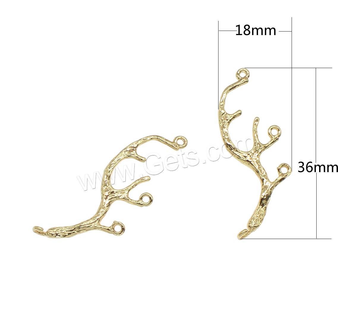 Brass Connector, Branch, plated, 2/2 loop, more colors for choice, 18x36mm, Hole:Approx 1mm, 50PCs/Bag, Sold By Bag
