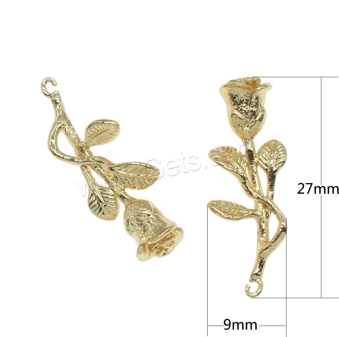 Brass Flower Pendants, Rose, plated, more colors for choice, 27x9mm, Hole:Approx 0.5mm, 50PCs/Bag, Sold By Bag