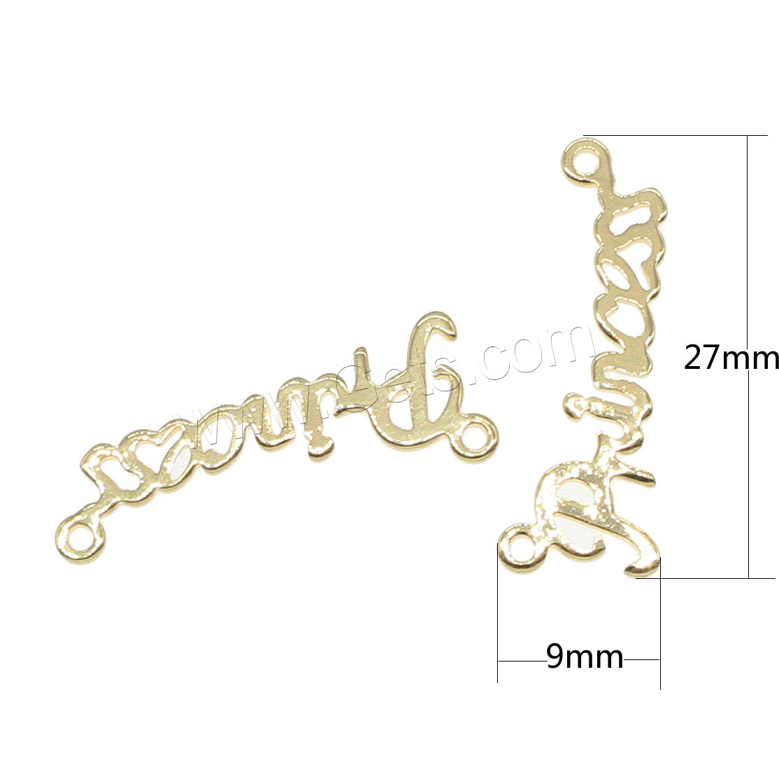 Message Brass Connector, Alphabet Letter, plated, 1/1 loop, more colors for choice, 9x27mm, Hole:Approx 0.5mm, 80PCs/Bag, Sold By Bag