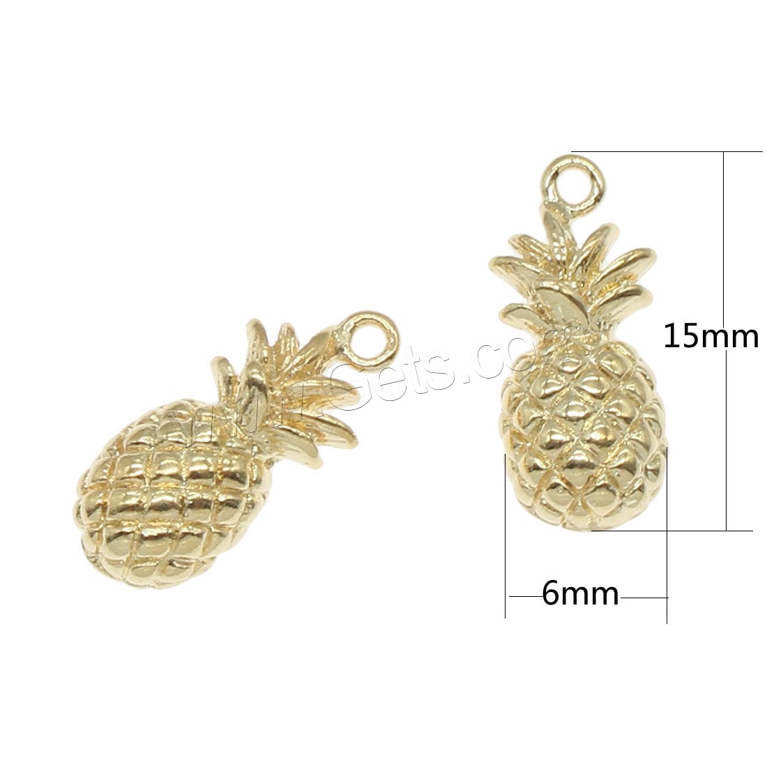 Brass Fruit Pendants, Pineapple, plated, more colors for choice, 15x6mm, Hole:Approx 1mm, 50PCs/Bag, Sold By Bag