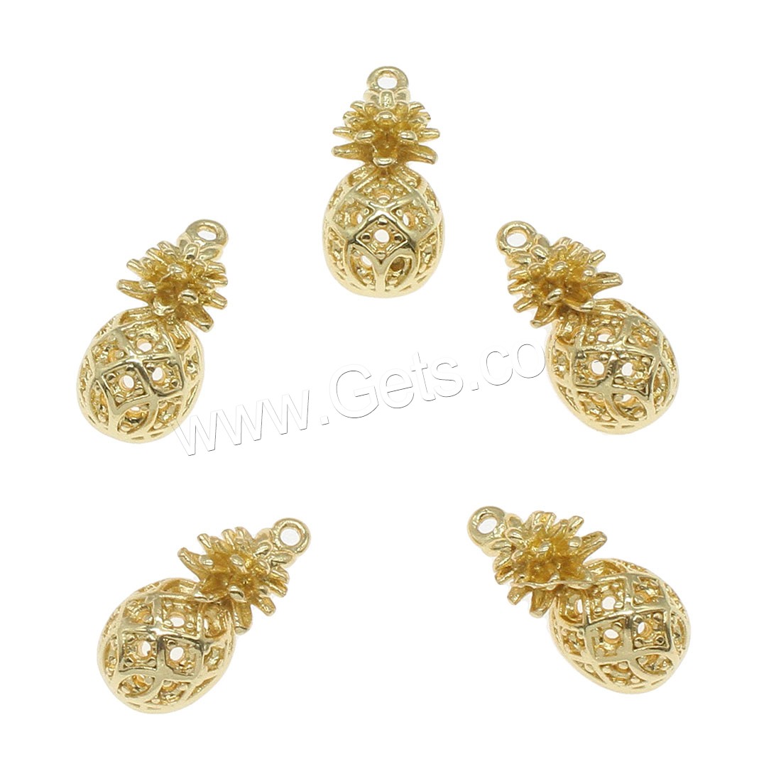 Brass Fruit Pendants, Pineapple, plated, hollow, more colors for choice, 15x7mm, Hole:Approx 0.5mm, 50PCs/Bag, Sold By Bag