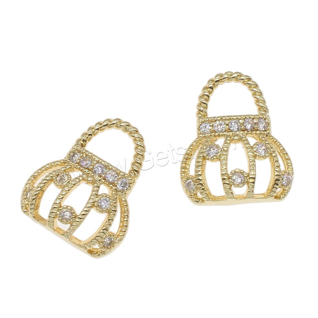 Brass Jewelry Finding, Handbag, plated, with rhinestone & hollow, more colors for choice, 17x14mm, 50PCs/Bag, Sold By Bag