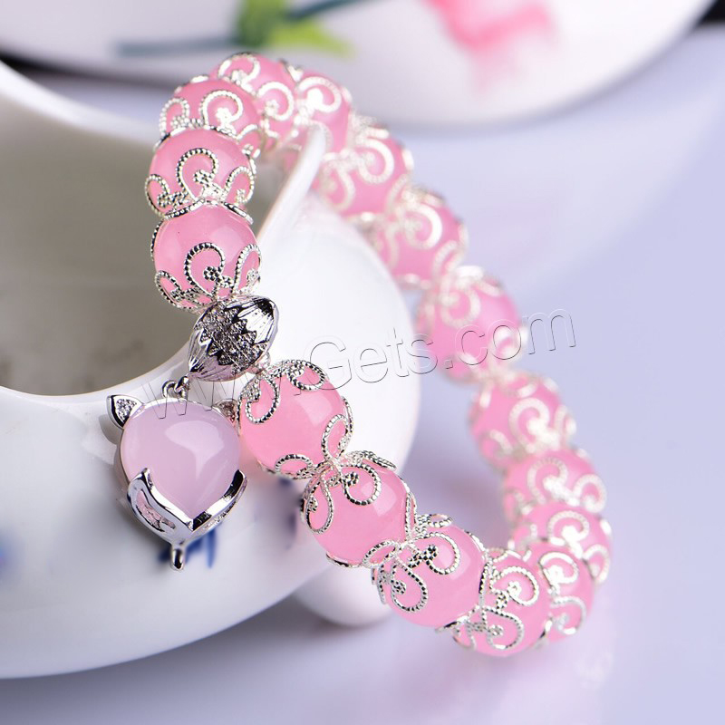 calcedonia Pulsera, con aleación de zinc, Zorro, chapado en color de plata, diverso tamaño para la opción & para mujer, Rosado, longitud:aproximado 6 Inch, Vendido por Sarta