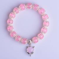 Chalcedony Bracelet, with Zinc Alloy, Fox, silver color plated & for woman, pink Approx 6 Inch 