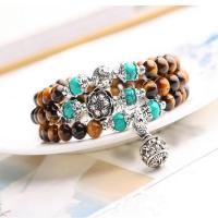 Tiger Eye Stone Bracelets, with Gemstone & Zinc Alloy, silver color plated, for woman & multi-strand, brown Approx 17 Inch 