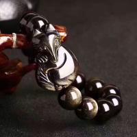 Gemstone Bracelets, Gold Obsidian, Fox, polished, Unisex black Approx 7.8 Inch 