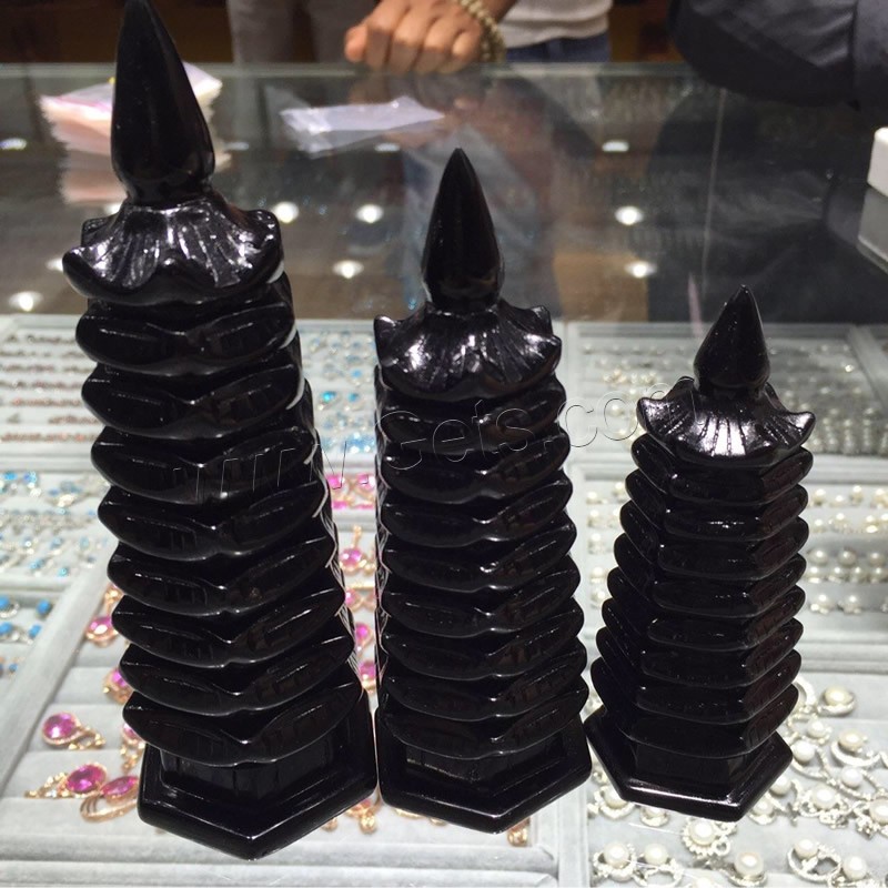 Obsidiana Wenchang Tower Ornament, Torre, Tallado, diverso tamaño para la opción, Negro, Vendido por Sarta