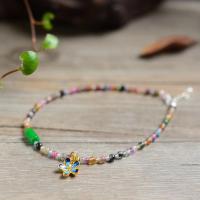 Tourmaline Anklet, with Zinc Alloy, zinc alloy lobster clasp, plated, for woman, multi-colored, 3mm Approx 9 Inch 