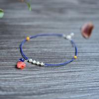 Lapis lazuli bracelet de cheville, avec perle de plastique & alliage de zinc, Placage de couleur argentée, pour femme, bleu Environ 9 pouce, Vendu par brin