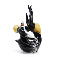 Incense Smoke Flow Backflow Holder Ceramic Incense Burner, Porcelain, half handmade, for home and office & durable, black 