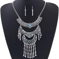 Rhinestone Zinc Alloy Jewelry Set, earring & necklace, with Resin, brass earring hook, plated, 2 pieces & multilayer & for woman & with rhinestone 400*125*92mm ,38mm 