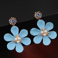 Zinc Alloy Rhinestone Stud Earring, with Plastic Pearl, stainless steel post pin, gold color plated, for woman & with rhinestone 32*22mm 