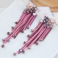 Brass Tassel Earring, with Crystal, stainless steel post pin, plated, fashion jewelry & for woman 85*23mm 