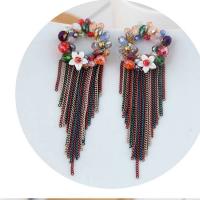 Brass Tassel Earring, with Crystal, stainless steel post pin, plated, for woman 80*28mm 