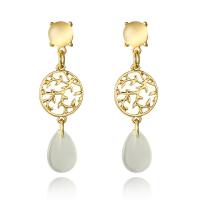 Zinc Alloy Drop Earring, with Cats Eye, stainless steel post pin, gold color plated, fashion jewelry & for woman, 14*47mm 