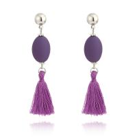 Zinc Alloy Tassel Earring, with Rubber & Nylon Cord, stainless steel post pin, silver color plated, for woman 70*15mm 