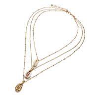Shell Zinc Alloy Necklace, with Shell, gold color plated, fashion jewelry & multilayer & for woman 