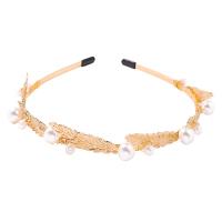 Hair Bands, Zinc Alloy, with Plastic Pearl, for woman, golden 