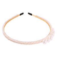 Hair Bands, Zinc Alloy, with Plastic Pearl, gold color plated, for woman, white 
