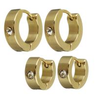Stainless Steel Huggie Hoop Earring, gold color plated & for woman & with rhinestone 