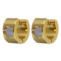 Stainless Steel Huggie Hoop Earring, with Shell, gold color plated, for woman 