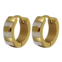 Stainless Steel Huggie Hoop Earring, with Shell, gold color plated, for woman 