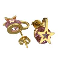Stainless Steel Cubic Zirconia Stud Earring, Star, gold color plated, for woman & with cubic zirconia 