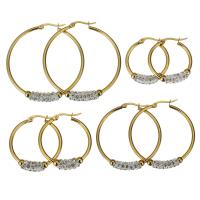 Stainless Steel Lever Back Earring, with Rhinestone Clay Pave, gold color plated & for woman 