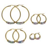 Stainless Steel Lever Back Earring, with Rhinestone Clay Pave, gold color plated & for woman 
