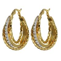 Stainless Steel Lever Back Earring, with Rhinestone Clay Pave, gold color plated, for woman 