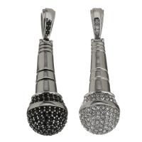 Rhinestone Stainless Steel Pendants, Microphone & with rhinestone, original color Approx 