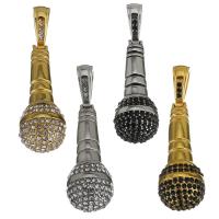 Rhinestone Stainless Steel Pendants, Microphone, plated, with rhinestone Approx 