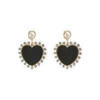 Zinc Alloy Rhinestone Drop Earring, with Glass Pearl, Heart, gold color plated, for woman & with rhinestone 