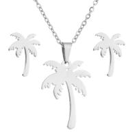 Fashion Stainless Steel Jewelry Sets, Stud Earring & necklace, with 5cm extender chain, Palm Tree, plated, oval chain & for woman Approx 17.70 Inch 