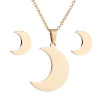 Fashion Stainless Steel Jewelry Sets, Stud Earring & necklace, with 5cm extender chain, Moon, plated, oval chain & for woman Approx 17.70 Inch 