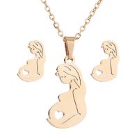 Fashion Stainless Steel Jewelry Sets, Stud Earring & necklace, with 5cm extender chain, plated, oval chain & for woman Approx 17.70 Inch 