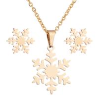 Fashion Stainless Steel Jewelry Sets, Stud Earring & necklace, with 5cm extender chain, Snowflake, plated, oval chain & for woman Approx 17.70 Inch 