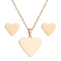Fashion Stainless Steel Jewelry Sets, Stud Earring & necklace, with 5cm extender chain, Heart, plated, oval chain & for woman Approx 17.70 Inch 