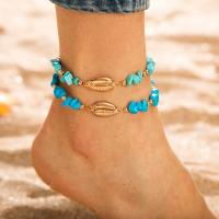 Zinc Alloy Anklet, with turquoise, plated, 2 pieces & Adjustable & for woman, blue, 155mm,180mm 