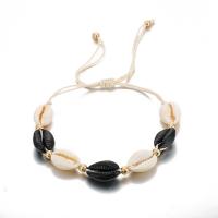 Zinc Alloy Anklet, with Cotton Cord & Shell, plated, Adjustable & for woman, white and black, 240mm 