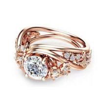 Anillo de dedo de aleación de Zinc, chapado, para mujer & con diamantes de imitación, color de rosa dorada, tamaño:6-10, Vendido por UD