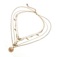 Zinc Alloy Necklace, with Plastic Pearl, with 6cm extender chain, multilayer & for woman & with rhinestone, golden Approx 14 