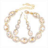 Rhinestone Zinc Alloy Jewelry Set, bracelet & earring, with Glass, with 6cm extender chain, for woman & with rhinestone Approx 7 Inch 